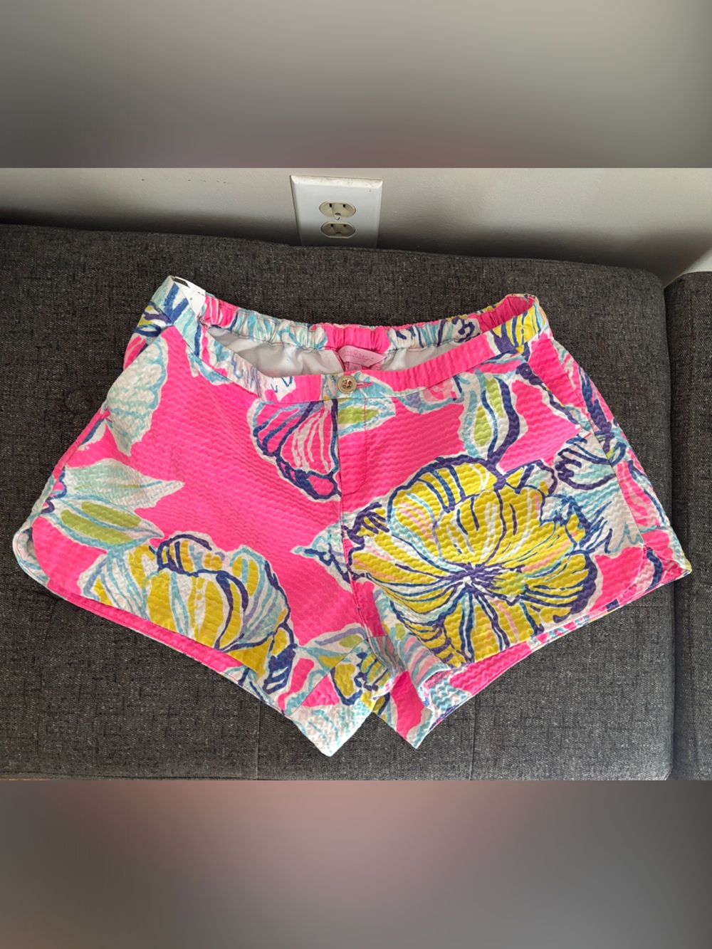 Lilly Pulitzer Hot Pink Floral Seersucker Bermuda Shorts